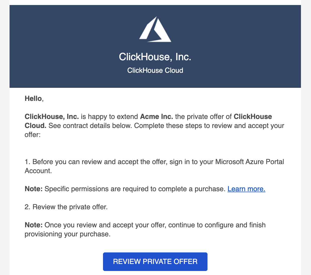 Azure Marketplace 비공개 오퍼 이메일