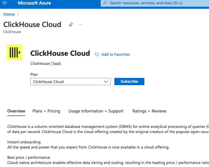 ClickHouse Cloud 가입 정보 양식