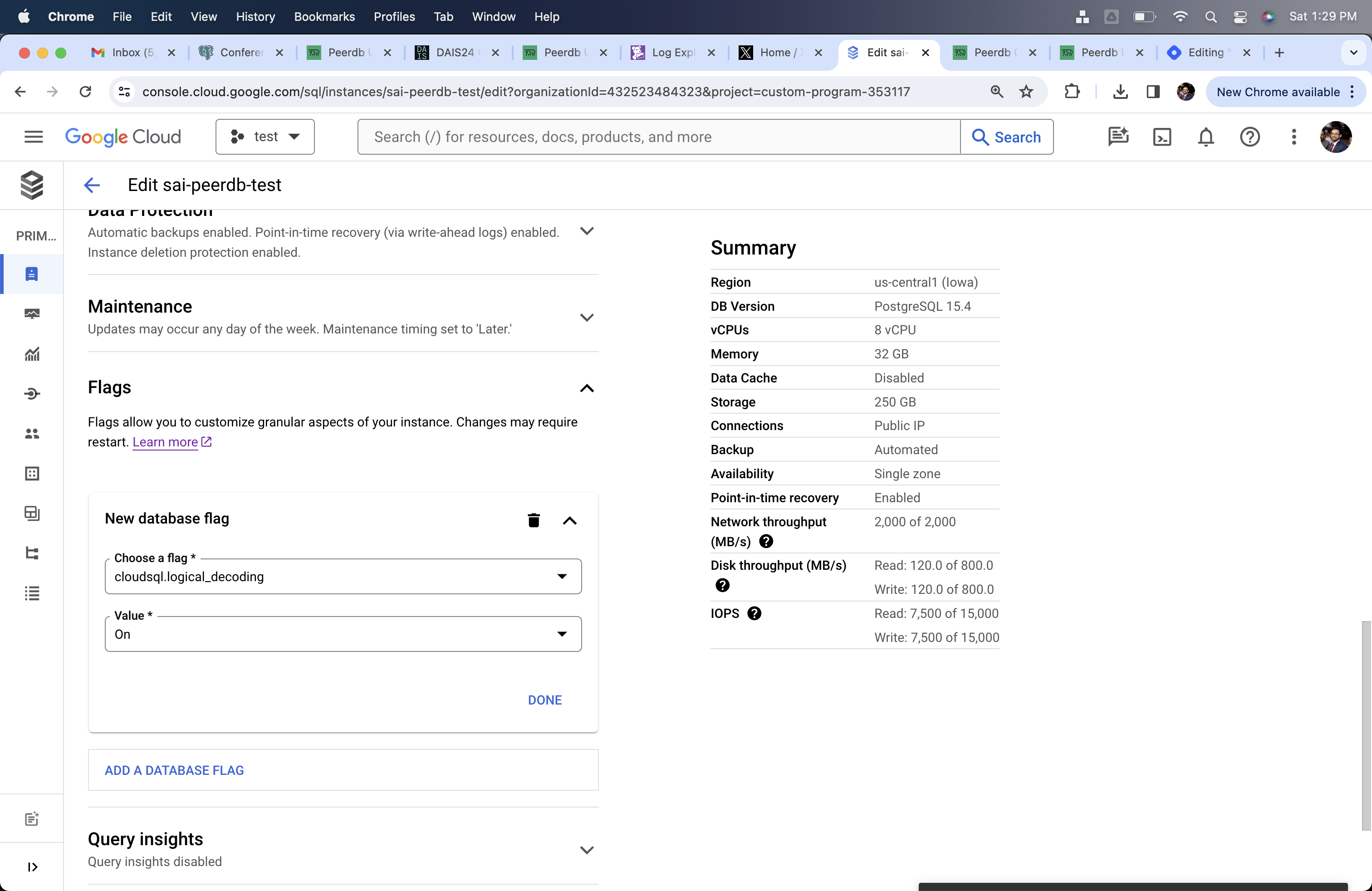 cloudsql.logical_decoding을 on으로 변경