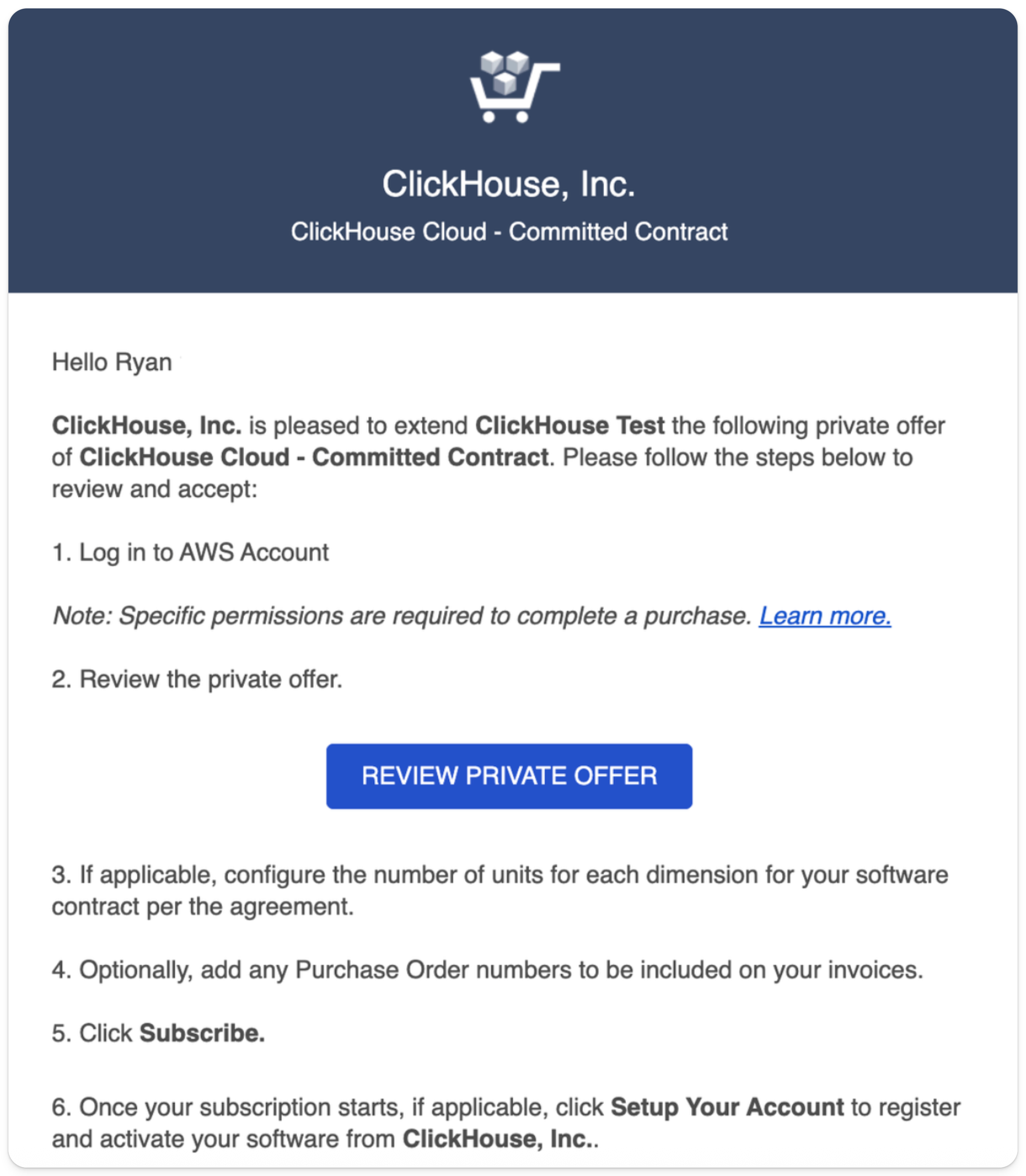 AWS Marketplace 프라이빗 오퍼 이메일