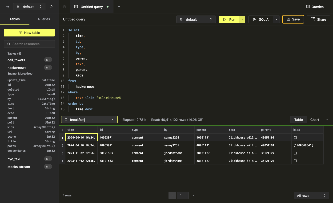 Hacker News 데이터 검색